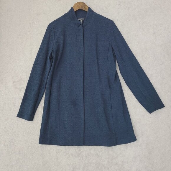 Eileen Fisher Womens Organic Cotton Tencel Open Front Coat M Blue  JCT - Picture 1 of 9